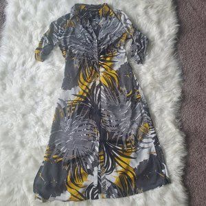 New York & Co Silk Ankle Dress w/ Splits on Side (Yellow, Black & White) Medium